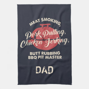 Meat Smoking BBQ Pit Master Dad Custom Kitchen Towel