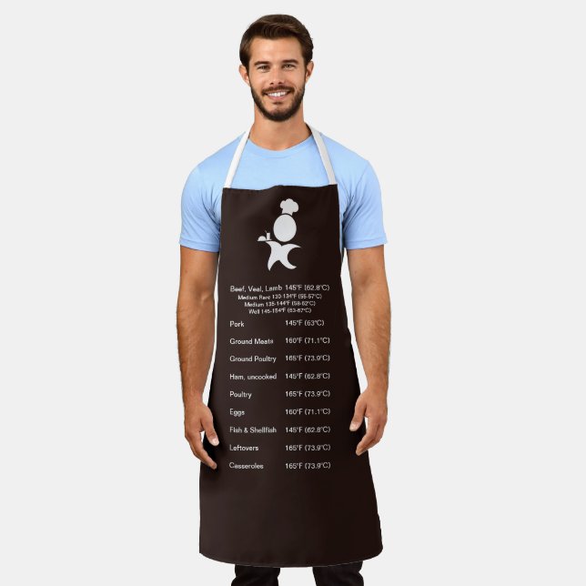 Meat Temperate Guide Dark Chocolate Brown, chef Apron (Worn)