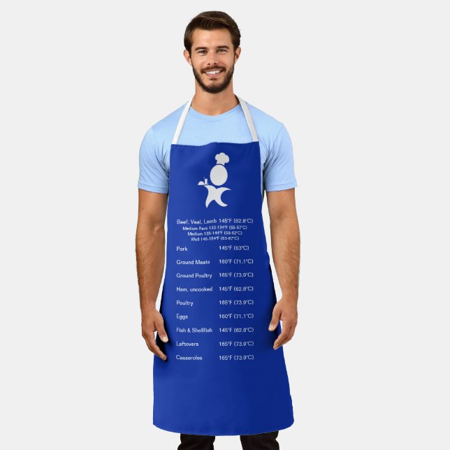 Meat Temperate Guide Egyptian Blue, chef Apron (Worn)