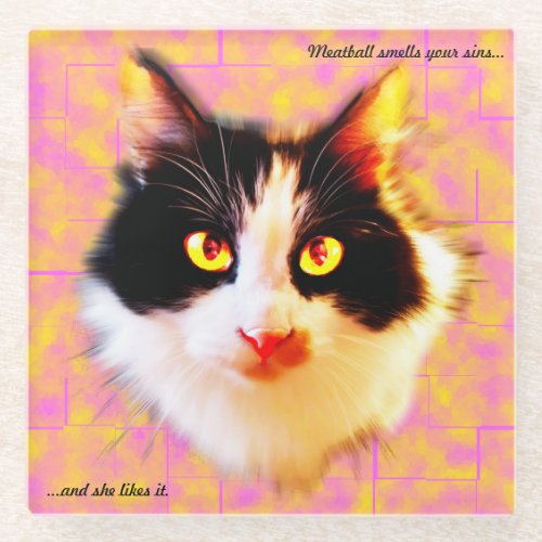 Meatball the Cat Smells your Sins Glass Coaster