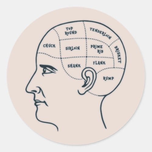 Meathead Phrenology Classic Round Sticker