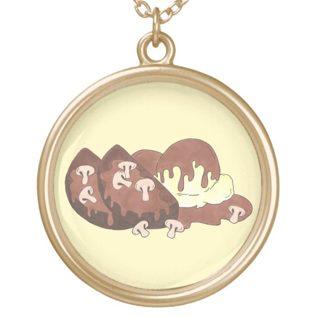 Meatloaf Meat Loaf Potatoes Mushroom Gravy Kitchen Gold Plated Necklace (Front)