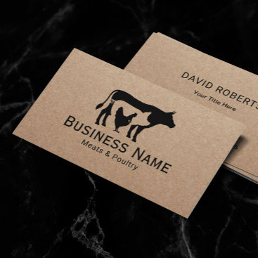 Meats & Poultry Market Chicken Pig Cow Butcher Bus Business Card