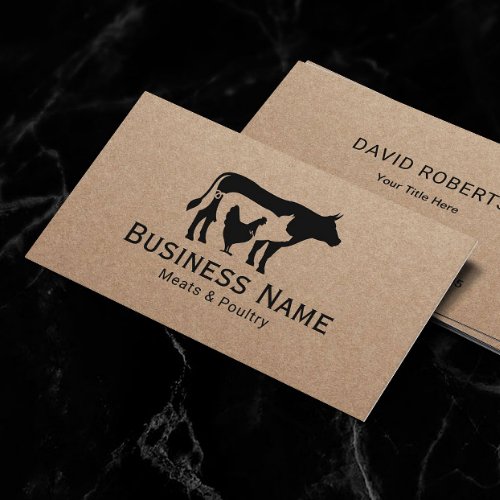 Meats  Poultry Market Chicken Pig Cow Butcher Bus Business Card