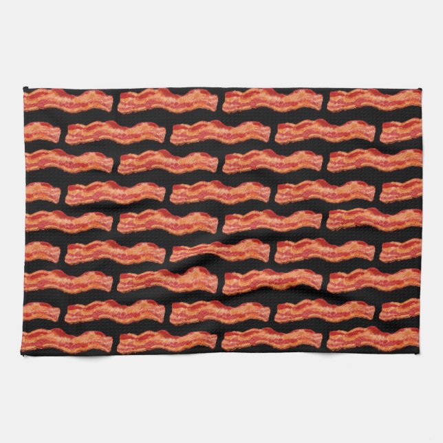 Meaty Bacon Pattern Black Background Towel (Horizontal)