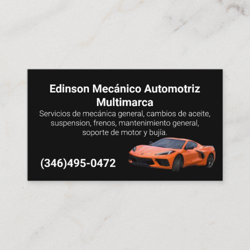 Mecnico Automotriz Naranjo Negro Business Card