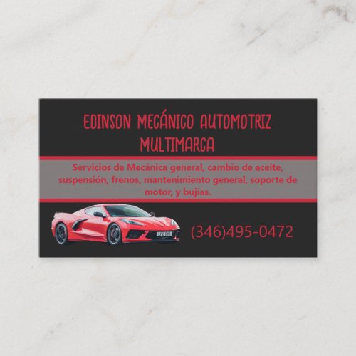 Mecnico Automotriz Rojo Negro Business Card