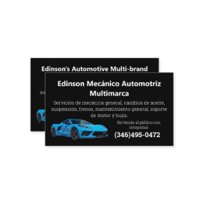 Mecánico Automotriz Slogan Mechanic Bilingual Business Card