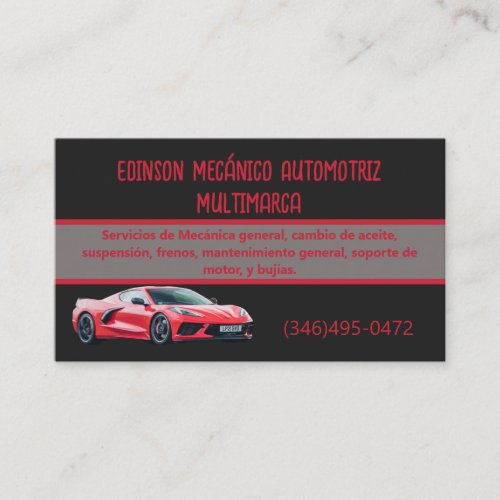 Mecnico Automotriz Tarjetas Rojo Negro Business Card