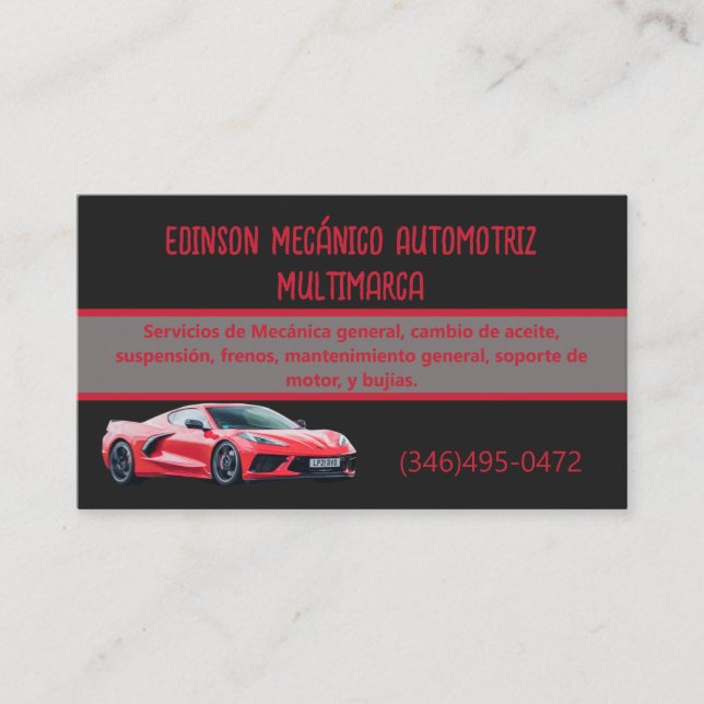 Mecánico Automotriz Tarjetas Rojo Negro Business Card (Front)