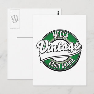 Mecca saudi arabia vintage logo postcard