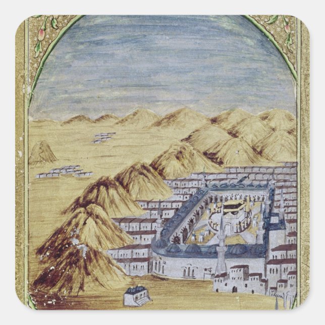 Mecca surrounded by the Mountains of Arafa Square Sticker (Front)