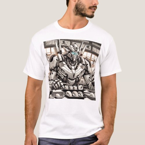 Mech overjoyed by wonderful sushi conveyor belt  T_Shirt