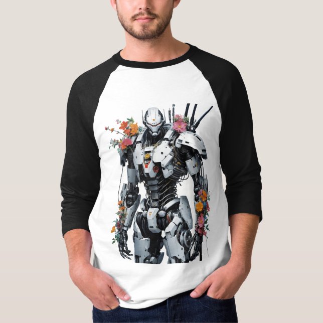 Mech Robot With Flowers T-Shirt (Front)