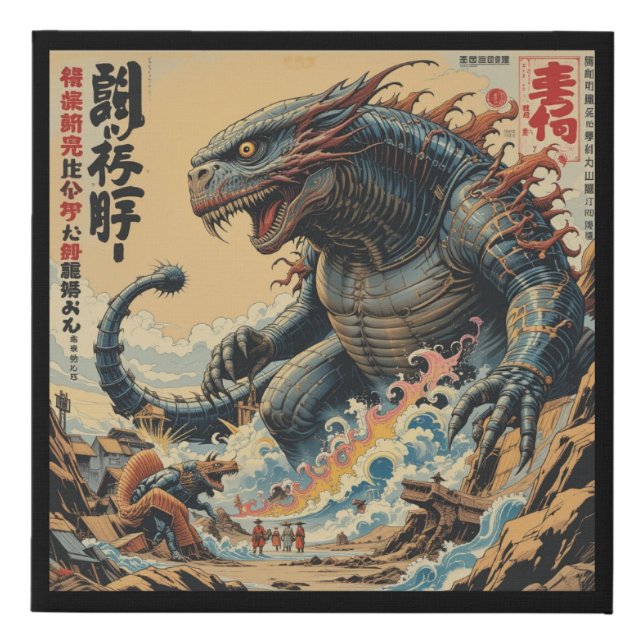Mecha Kaiju Rising: The Steel Dragon's Wrath Faux Canvas Print (Front)
