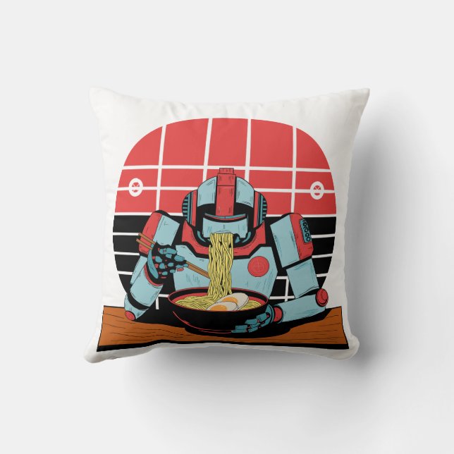 Mecha Ramen  Throw Pillow (Back)