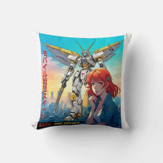 MECHA WARRIOR - KAORI'S ANGEL SUITE MK78  THROW PILLOW (Front)