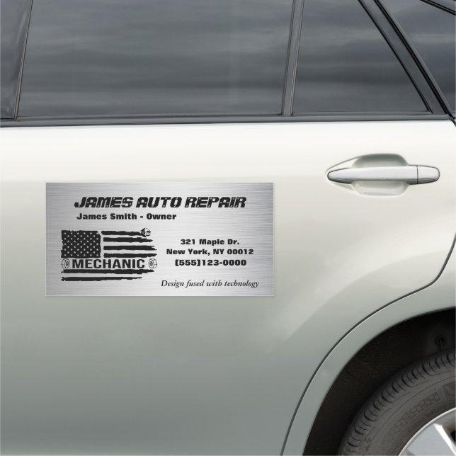 Mechanic American Flag Auto Repair Business Car Magnet (In Situ)