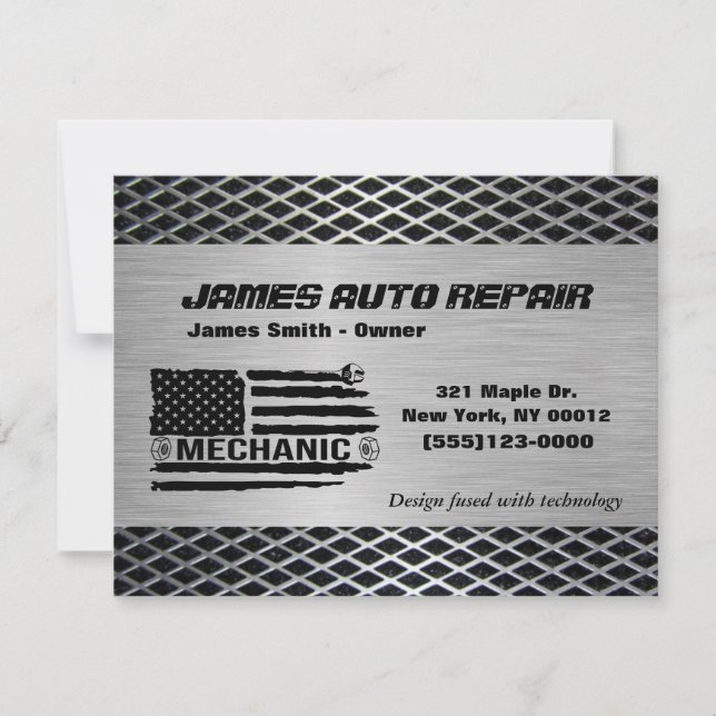 Mechanic American Flag Auto Repair Business Invitation (Front)
