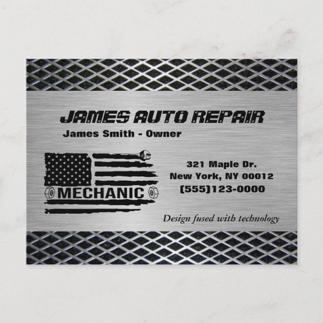 Mechanic American Flag Auto Repair Business Postcard (Front)