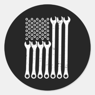 Mechanic American Flag Wrench Mechanics Fans Patri Classic Round Sticker
