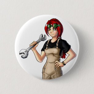 Mechanic Anime Girl Pinback Button