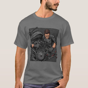 Mechanic at Work – Vintage Bike Engine T-Shirt