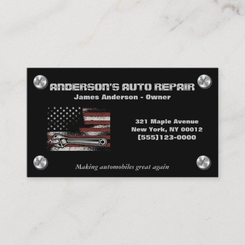 Mechanic Auto Repair American Flag Tool Business Card