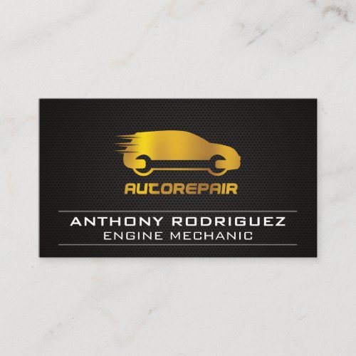 Mechanic Auto Repair Logo  Gold Wrench Car Business Card