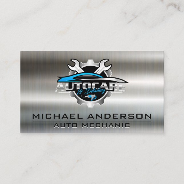 Mechanic | Auto Repair Logo | Wrenches | Metallic  Business Card (Front)