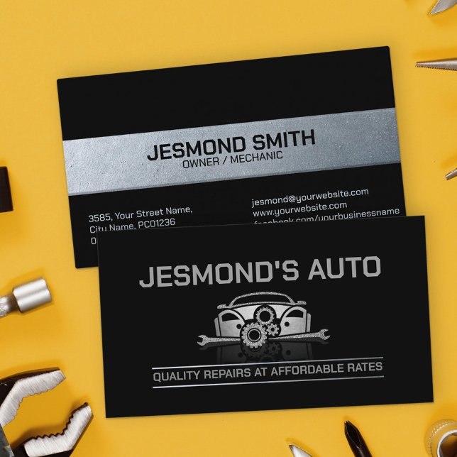 Mechanic Auto Repair Metal Car and Tools Business Card (Creator Uploaded)