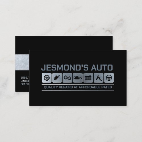 Mechanic Auto Repair Metallic Icons Business Card