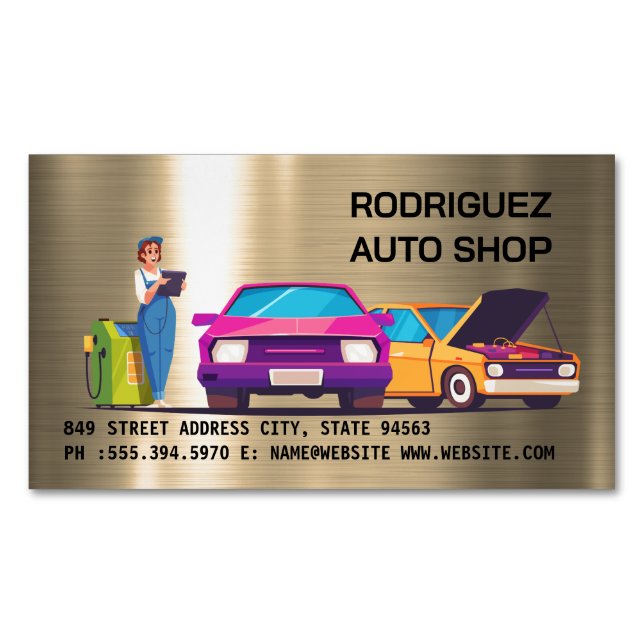 Mechanic Auto Repair Shop Business Card Magnet (Front)
