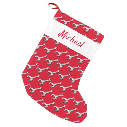 Mechanic Auto Worker Spanner Patterned Fun Small Christmas Stocking