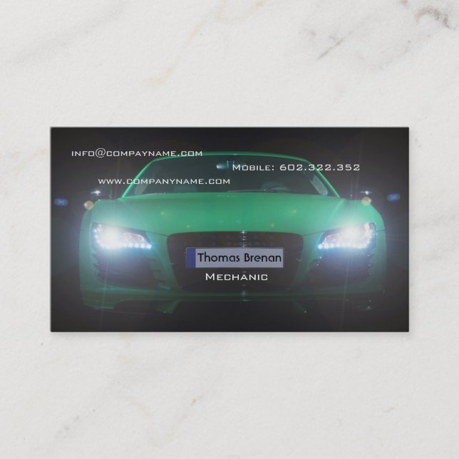 Mechanic Automotive Green Car Night Light Racer Business Card (Front)
