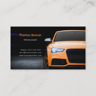 Mechanic Automotive Orange Car Fast Speed Business Card