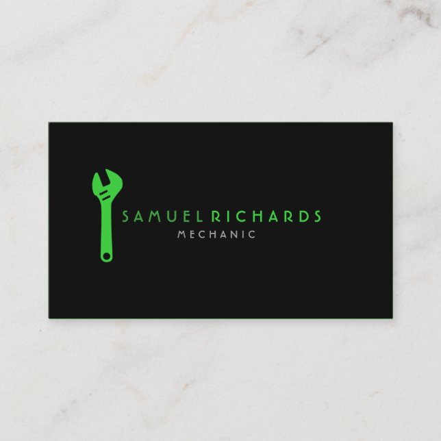 Mechanic Business Card Simple Wrench Silhouette (Front)