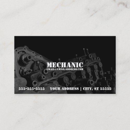 Mechanic Business Card w Engine Photo
