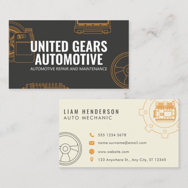 Mechanic Business Cards Mobil Auto Repair (Front/Back)