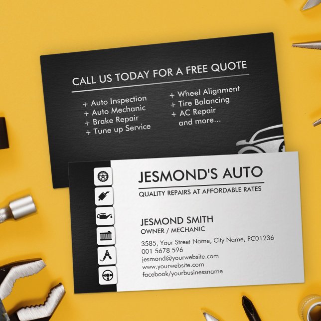 Mechanic Car Repair with icons Business Card (Creator Uploaded)