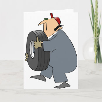 Mechanic Carrying A Tire Greeting Cards by spudcreative at Zazzle