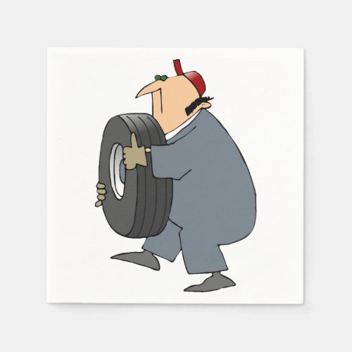 Mechanic Carrying A Tire Paper Napkins