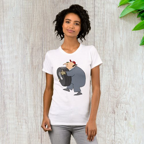 Mechanic Carrying A Tire Womens T_Shirt