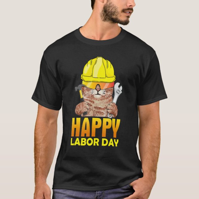 Mechanic Cat Happy Labor Day Patriotic Men Women C T-Shirt (Front)