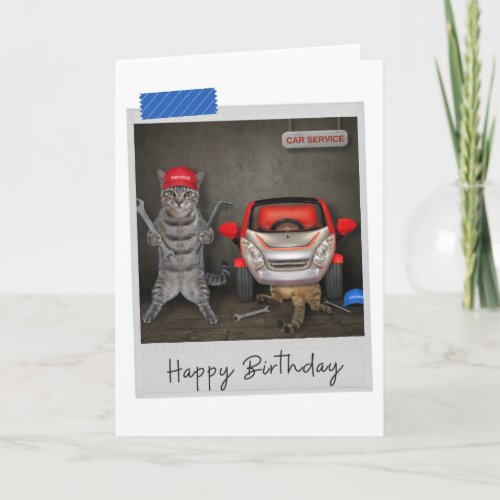 Mechanic Cats Funny Birthday Card