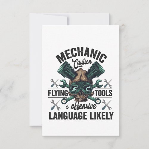 Mechanic Caution Flying Tools And Offensive Gift Thank You Card