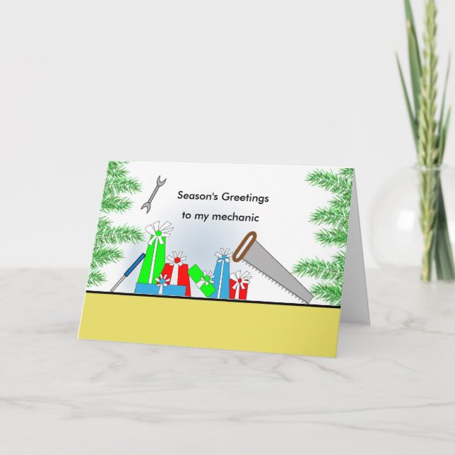 Mechanic, Christmas Retro Presents, Tools Holiday Card (Front)