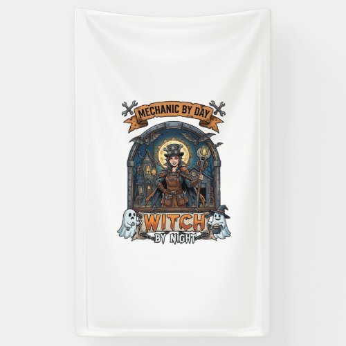 Mechanic Day Witch Night Halloween Steampunk Woman Banner