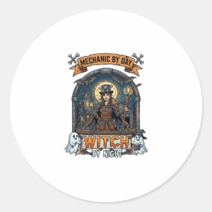 Mechanic Day Witch Night Halloween Steampunk Woman Classic Round Sticker