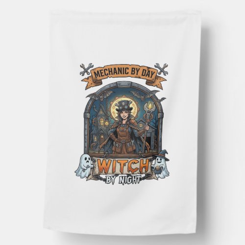 Mechanic Day Witch Night Halloween Steampunk Woman House Flag